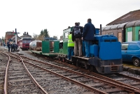 One of the Cavan &#38; Leitrim Railways 3ft gauge permanent way trains is seen been shunted into the bay platform at Dromod. Most of the motive power on the new Cavan &#38; Leitrim Railway are Ruston built diesel locos.