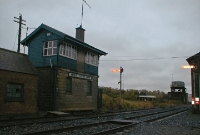 This is the1862 built Midland Great Western Railway signal cabin, located at the west end of Dromod Station, it is seen here complete with wooden name board. The cabin was subsequently demolished to allow an extension onto the down platform.