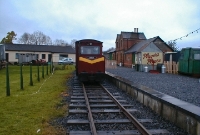 A 3ft gauge diesel loco and carriage are seen at the former Cavan &#38; Leitrim Railway station at Dromod. The preserved C&#38;L railway was closed at this time during the winter months.