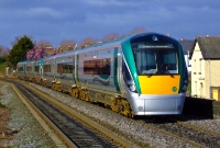 A combined set of brand new 3-car 22000 Class railcars, lead by No.22029, approach Drumcondra Station from the west on a morning Sligo to Dublin service.