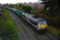 During the RPSI Christmas &#39;Santa&#39; specials in 2009, steam locomotive No.4 failed and the train was substituted by Northern Ireland Railway&#39;s 201 Class loco No.8208, seen passing Claude Rd with one the specials from Maynooth.