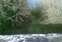 View of the trackbed north of Drumawnagh from a nearby road overbridge.