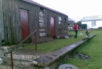 The unusual wooden waiting room on the single platform of the former Drumawnagh Station. The building remains remarkably intact despite not seen any use in the last forty years.