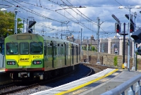 DART No.8312 heads out of Dun Laoghaire Station with a northbound service to Howth. Trains can depart north from both the up &#38; down platforms at this end of the station, as indicated by the signals.