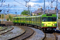 Another 8100 Class DART, No.8338, is seen approaching Dun Laoghaire Station from the north with a service to Greystones. The line from the bay platform can just be seen converging from the right.