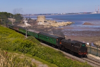 The Railway Preservation Society of Ireland&#39;s 2-6-4 tank loco No.4 heads bunker first past Seapoint, just north of Dun Laoghaire, with a private charter special to Wicklow. No.4 has since returned to the RPSI&#39;s base at Whitehead in Northern Ireland for an overhaul.