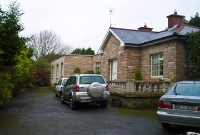 The station building at Dunboyne in 2004, as viewed from the station forecourt. The building was extended at the north end. Today the structure is now unoccupied.