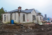 The original 1862 station building at Dunboyne, now bricked up and unoccupied. The structure is typical of the type found on the Clonsilla to Navan line, other examples included Drumree and Bective.