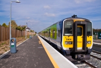 Now the down platform is seen in much bright conditions on the day the passenger trains were restored to Dunboyne in September 2010. 2800 Class railcar No.2804 departs on the last leg of its journey to the new terminus at the M3 Parkway station.