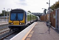 The same view but taken on the day the line reopened to Dunboyne on the 3rd of September 2010, as 29000 Class railcar No.29406 arrives with a service from Dublin City. The original station building can be seen behind the wooden fence.