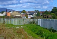 The branch to Barrack St closed in 1995, with the track been lifted the following year, however a short section from Dundalk South Jct was retained as a long siding, seen here though very much out of use and fenced off.