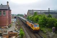 201 Class loco No.229 passes the site of the Dundalk&#39;s former &#39;Square Crossing&#39; with an afternoon Dublin to Belfast &#39;Enterprise&#39;.