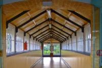 The entrance to the covered footbridge at Dundalk Station leading to the island platform. This is the only remaining Great Northern style covered footbridge left on the Irish Rail system.