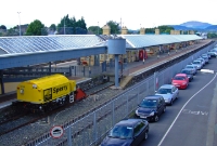 View of Dundalk Station from the covered footbridge. In this view can be seen one of originally two bay platforms, as well as the GNR water column.