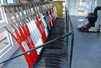 The neat and well preserved lever frame with Dundalk Central signal cabin, which is now located on the island platform at the station. The cabin dated from the 1870s.