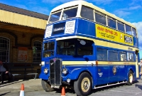 On display outside the station during the RPSI&#39;s &#39;Dundalk 50th&#39; special is one of the Great Northern Railway&#39;s AEC Regent double decker buses, built at Dundalk Works.