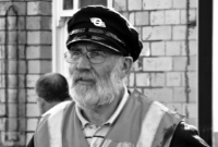 A Railway Preservation Society of Ireland driver showing off a different era at Dundalk during the &#39;Dundalk 50th&#39; specials.