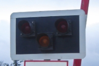 The road traffic light and vehicle notice at Grange automatic level crossing. The 1962 installation was similar to those first trialled in Britain a year earlier in 1961.