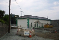 This is a view of the building at Dundrum as viewed from the station forecourt. The structure was designed by the Irish railway contractor William Dargan, and features a typical Dublin &#38; Wicklow door surround. Today the building is a now a cafe.