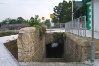 This is the restored granite walled subway at the south end of Dundrum Station. This view is from the down side, while on the opposite side of the line was once sited the Dublin Wicklow &#38; Wexford Railway signal cabin.