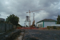 This is Dundrum Station as it was in 2003 during the rebuilding of the Harcourt St line as the Green Luas line. On the right is the 1854 built station building.