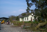Dunlavin Station, on the former Sallins to Tullow line, which closed completely in 1959. The station buildings (now extended), and signal cabin remain.