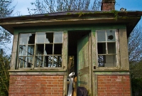 The signal cabin at Dunlavin Station still retains its original window panes, although the lever frame has long since been removed.