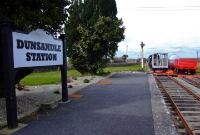 A replica name board of the original Great Southern/CIE style sign has been placed on the recently restored Dunsandle Station. This view shows how far the track was laid within the station area.