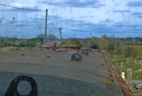 View from the cab of E428 at Dunsandle Station looking north towards Attymon, the trackbed of the former branch line can clearly be seen ahead.