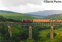In June 1986, 141 Class loco No.177 crosses the Ballyvoyle Viaduct with the annual CIE weed spraying train from Waterford to Ballinacourty. This was the only kind of train to traverse the Ballinacourty line during the 1980s. ©David Parks