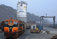 On a misy afternoon, 141 Class locomotives Nos.177 &#38; 152 are seen at the head of a Limerick cement train in Waterford West freight yard. This freight traffic from the Castlemungret cement factory in Limerick has since ceased.