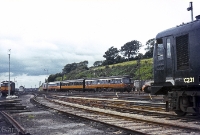 Diesel railcars are not new in the Waterford area; here a 1954 AEC built unit, lead by No.2618, passing the yard in the early 1970s with service from Dublin. Crossely engined C Class locos Nos.C231 &#38; C209 are also seen on pilot duties. ©Barry Carse
