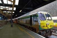 201 Class locomotive No.217 in silver &#38; green &#39;Intercity&#39; livery, stands at Waterford Station having brough in the 11:30 service from Dublin Heuston.