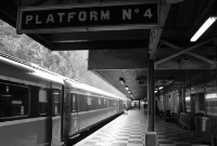 One of the old platform number boards is seen at the No.4 platform at Waterford Station, which is a mix of early and mid 20th century architecture.