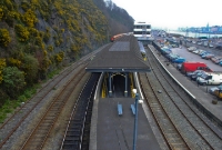 The view on a dull afternoon from Waterford Central signal cabin, with the western bay platforms on the right, the furthest of which is no longer used.