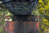 The brick built support that holds up Waterford Central signal cabin, complere with signal wires, rodding and pulleys.