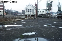 Seen in the early 1970s, this was Waterford East signal cabin, which controlled the eastern approach to the station. Taken out of use in the 1980s, it was demolished in the early 90s. To the left are the lines leading to Rosslare and New Ross. ©Barry Carse