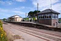 A general view of Wellingonbridge Station, looking east towards Rosslare. The majority of the stations on the South Wexford route featured island platforms, connected via a footbridge.