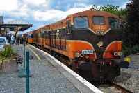 141 Class locos Nos.147+144 stand at Wexford Station having just arrived on an Irish Railway Record Society special from Dublin to Rosslare. Mounted on the front of the 1962 built loco is the IRRS headboard.
