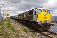 071 Class loco No.081 in black &#38; silver livery is seen shunting the Railway Preservation Society of Ireland &#39;South Wexford&#39; railtour from Dublin. The train is been propelled back into the passing loop at the north end of the station.