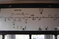 The electronic track panal within Wicklow signal cabin. The panal also displays the CTC colour light signals towards Greystones.