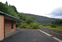 Woodenbridge Station, looking north towards Dublin from the up platform. The Shillelagh branch once converged from the left behind the station building.