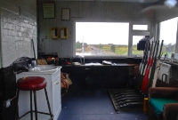The interior of Woodlawn signal cabin, showing the small lever frame. The cabin acted as a gatebox for the adjacent level crossing until it was automated in 2003.