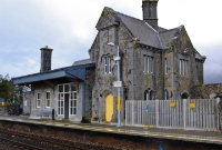 The characterstic stone built Midland Great Western Railway style Woodlawn station building, complete with original canopy.